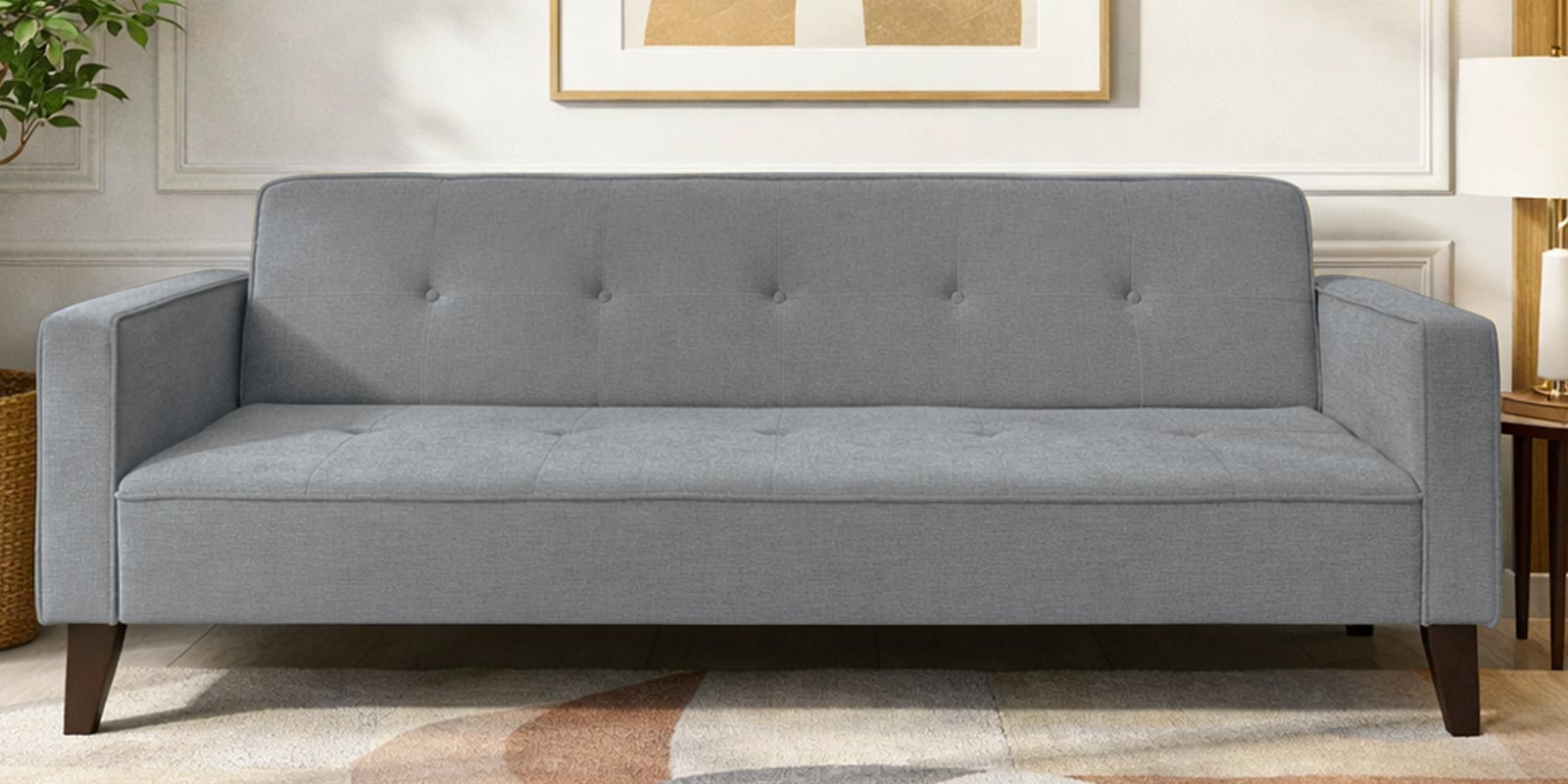 Rakuten Fabric 3 Seater Convertible Sofa Cum Bed In Ash Grey Colour