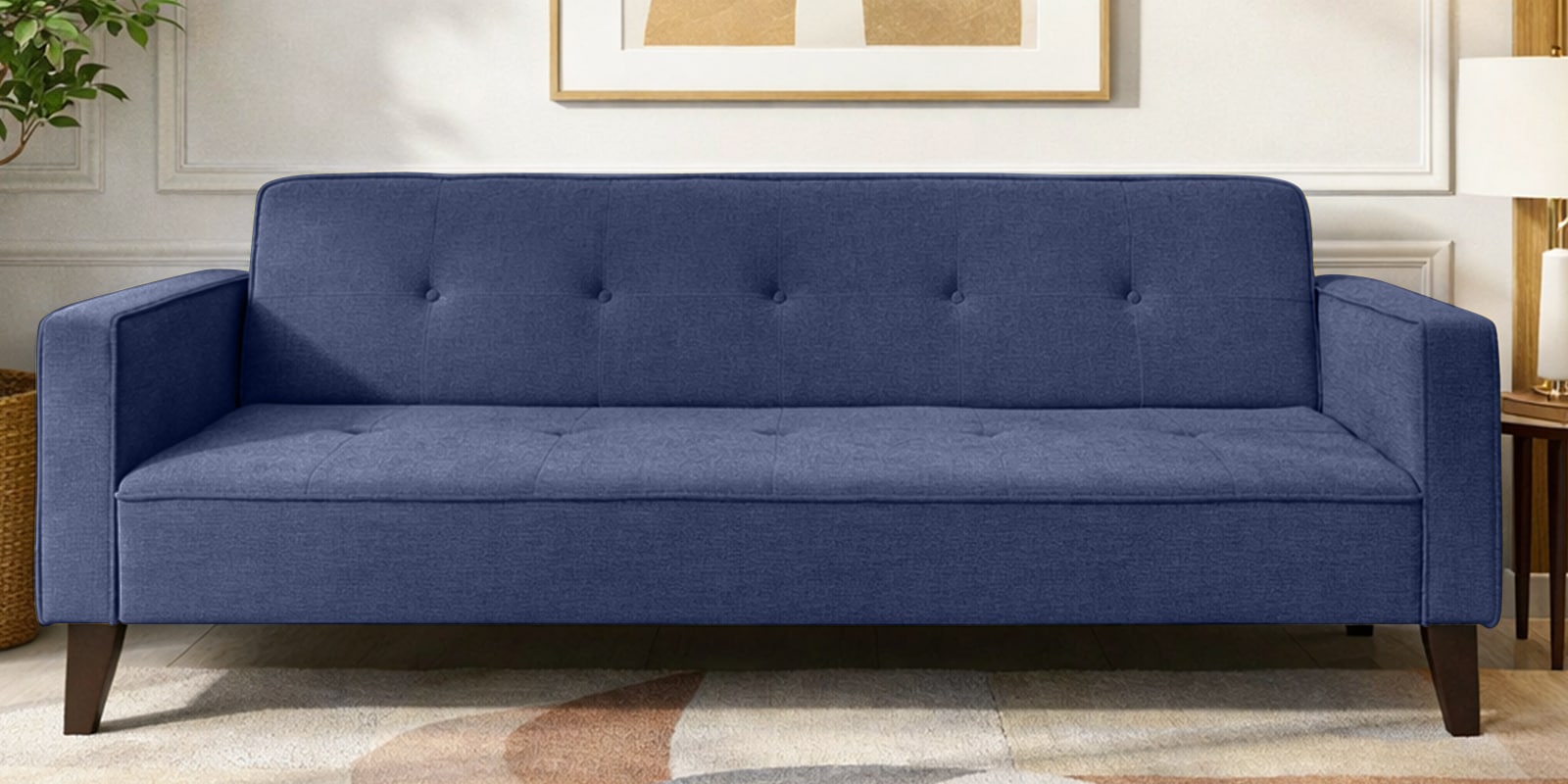 Rakuten Fabric 3 Seater Convertible Sofa Cum Bed In Navy Blue Colour