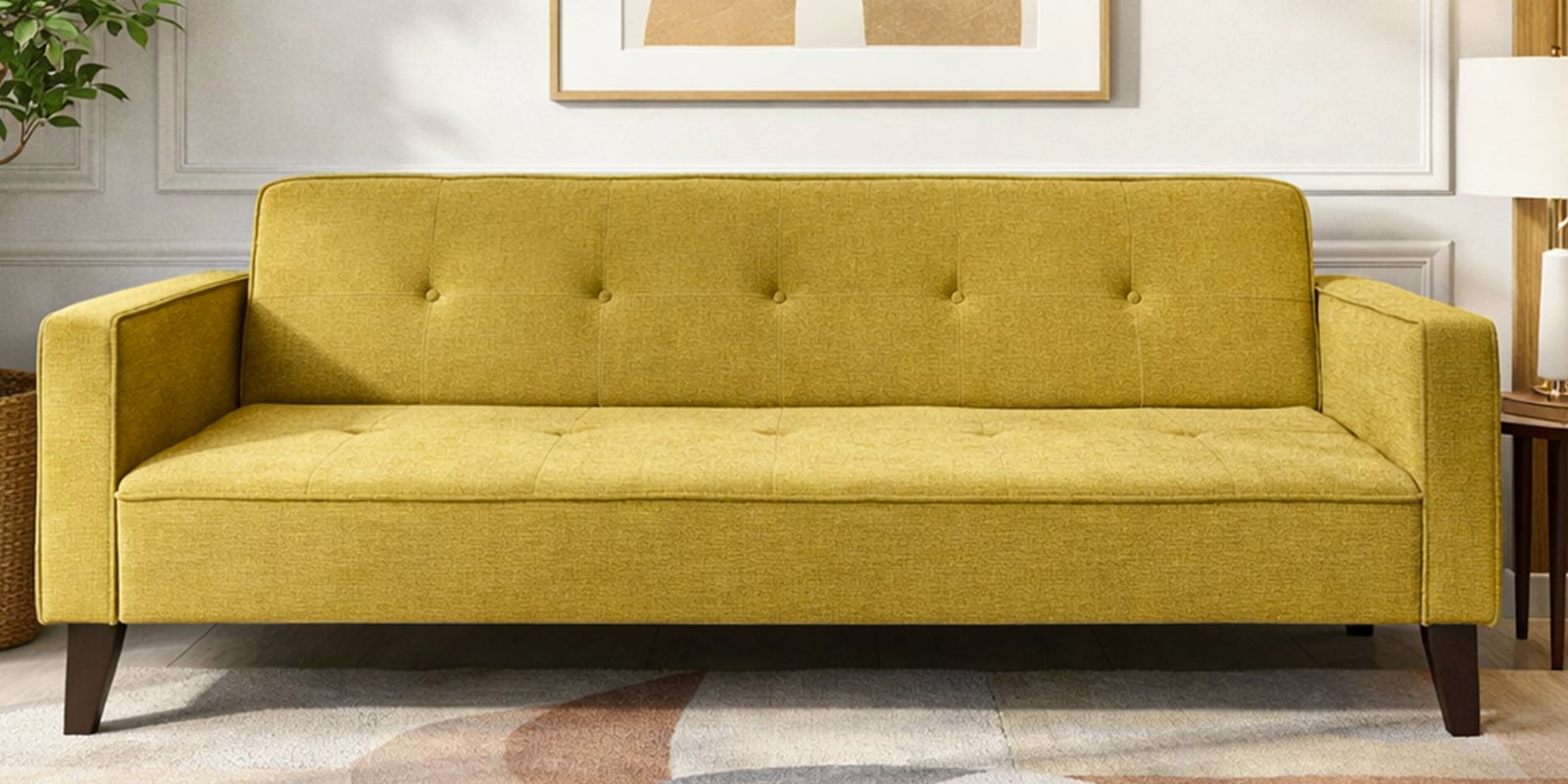 Rakuten Fabric 3 Seater Convertible Sofa Cum Bed In Yellow Colour