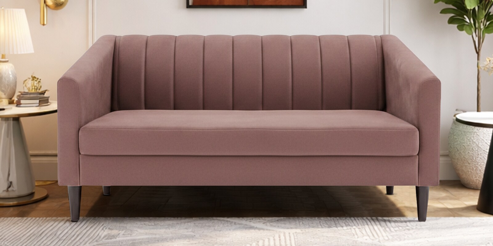 Nemo Velvet Fabric 2 Seater Sofa In Onion Pink Color