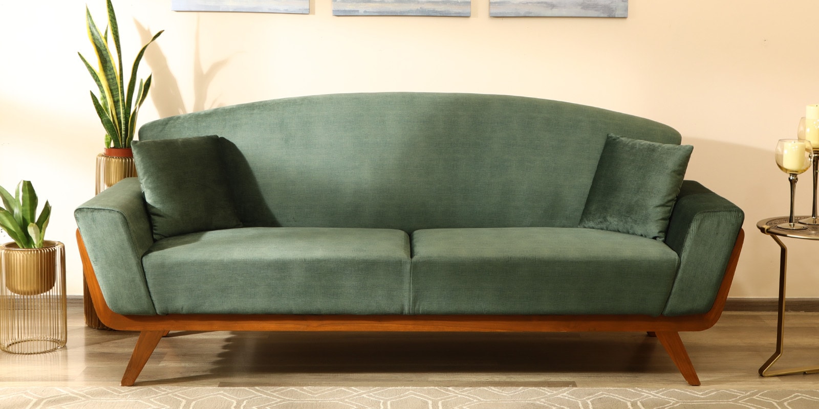 Albania Velvet 3 Seater Sofa in Bottle Green Colour