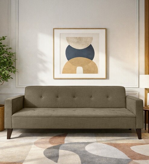 Rakuten Fabric 3 Seater Convertible Sofa Cum Bed In Sandy Brown Colour