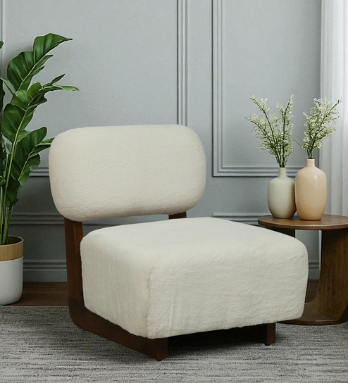 Nelida Fabric Lounge Chair In Creamy Off  White Colour 