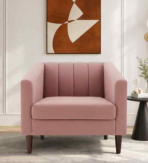 Nemo Velvet Fabric 1 Seater Sofa In Onion Pink Color