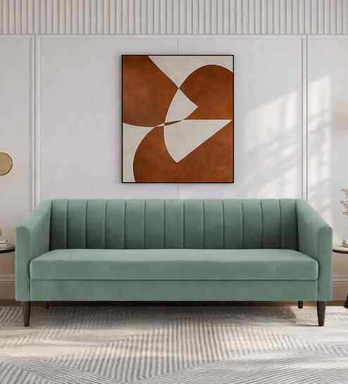 Nemo Velvet Fabric 3 Seater Sofa In Sea Green Color