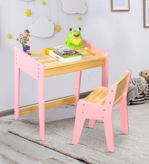 Neo Study Table Chair Set In Pink By Alex Daisy