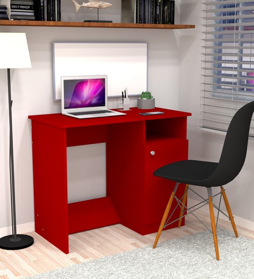 Nero Multipurpose, Computer Desk for Home/Office, Writing Table, Sturdy Small Desks for Small Spaces in Scarlet Red Finish