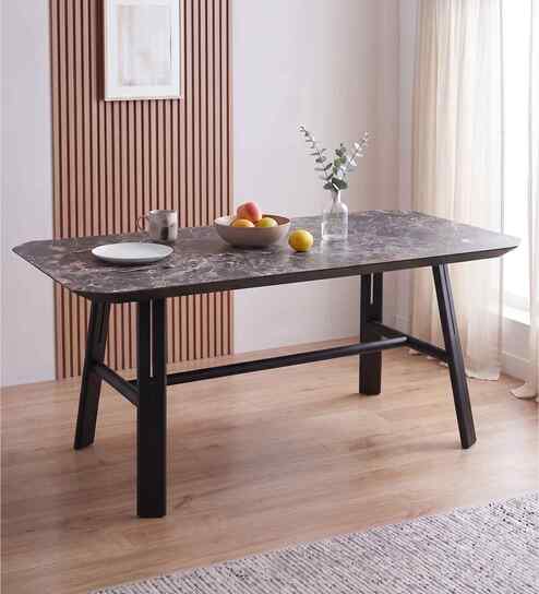 Nerova 6-Seater Dining Set In Solid Wood Base With Marble Finish
