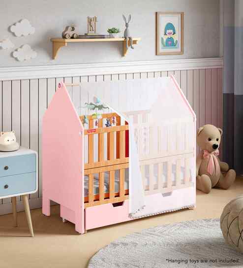Nest Baby Crib with Mattress In Pink Finish