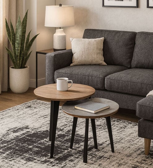 NestDuo Walnut Solid Wood Coffee Table Set in Walnut Finish (Set of 2)