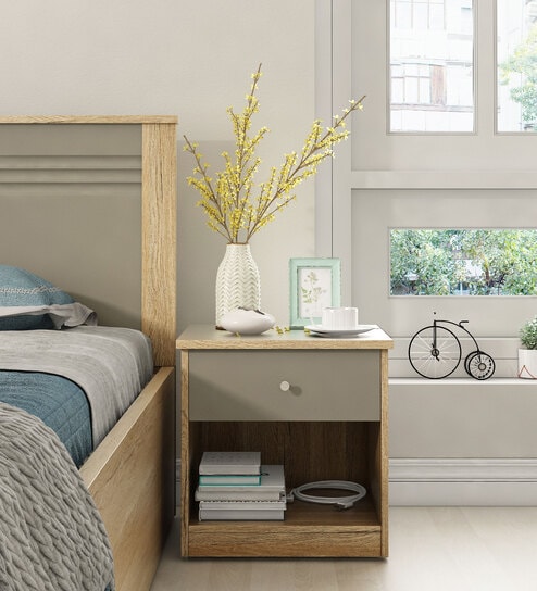 Nester Bed Side Table In Sebastian Oak & Melamine Finish
