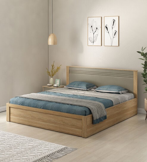 Nester King Sized Bed With Front Pull Out Storage In Sebastian Oak & Melamine Finish