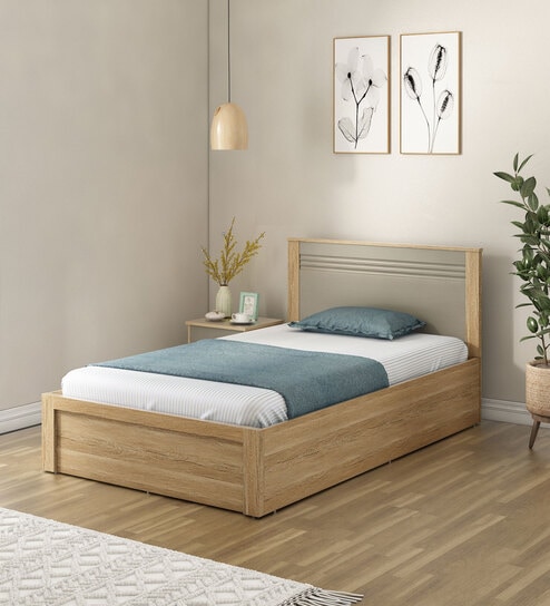 Nester Single Bed With Box Storage In Sebastian Oak & Melamine Finish