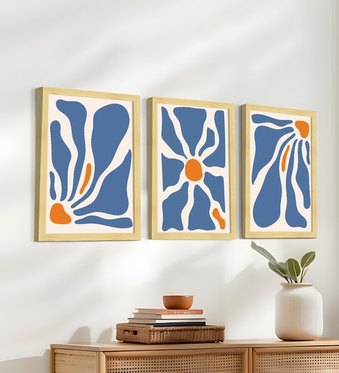 art street Blue & Orange Abstract Wall Art Framed Set of 3-picture-40