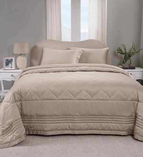 Neutral Microfibre Solid 100 GSM Double Bed Quilt