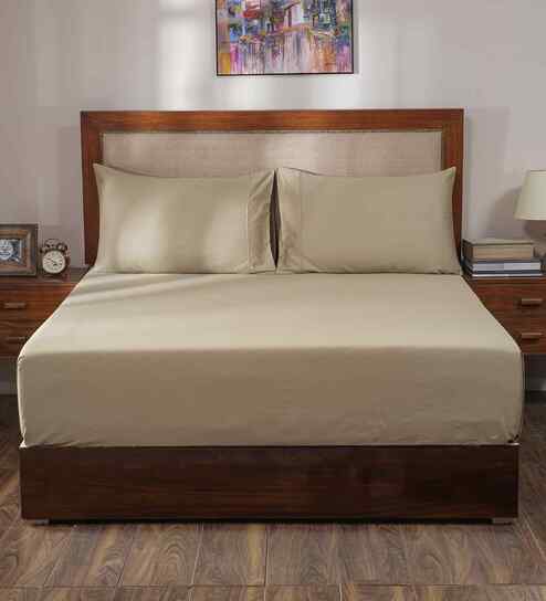 Neutral Solid 400 TC Cotton King Size Bed Sheet with 2 Pillow Covers 23 Collection