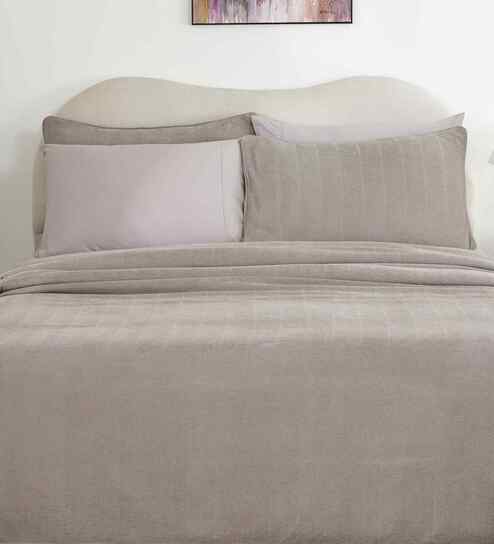 Neutral Solid TC 325 Cotton Polyester Double Bed Bedcover