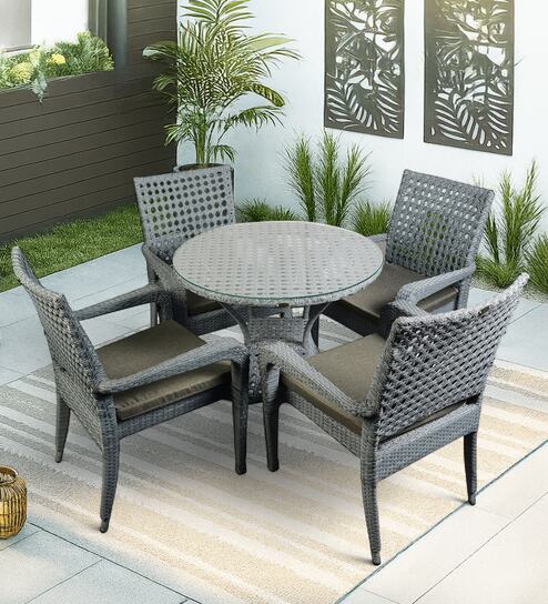 New Castle Wicker Table And Chair Set ( With 4 Chairs ) In Grey Finish