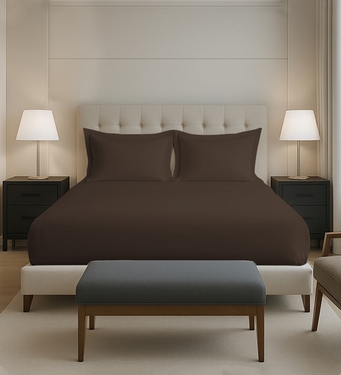 New Dark Brown Solid 400 TC Cotton King Sized Fitted sheet with 2 Pillow Covers