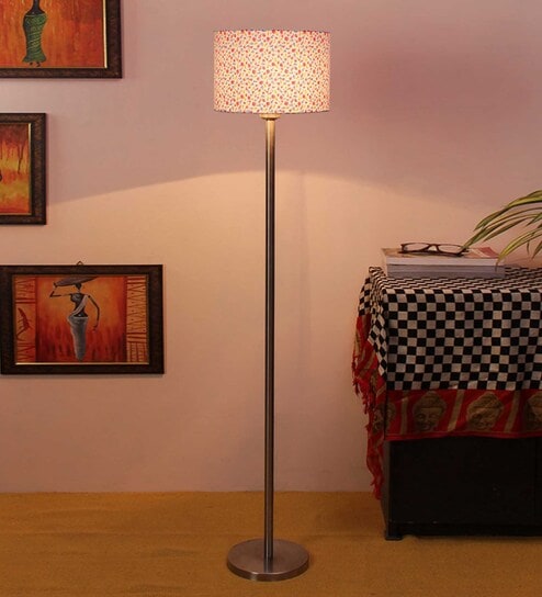 Flamingo Multicolour Cottan Fabric Shade Club Floor Lamp With Steel Base By New Era