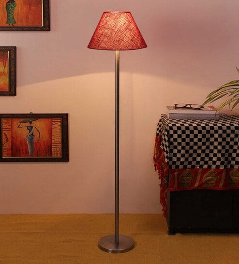 New Era Maroon Jute  Conical  Designer Steel Floor Lamp For Home Decor