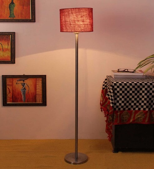 New Era Maroon Jute Drum Designer Steel Floor Lamp For Home Decor by New Era-picture-28
