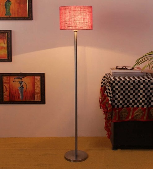 New Era Pink Jute Drum Designer Steel Floor Lamp For Home Decor by New Era