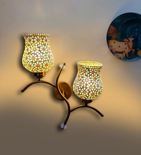 Dual wall mounted gold lamp with Multicolor Mosaic Glass - Modern Decorative Wall Light