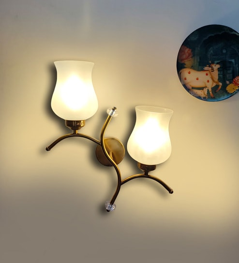 Dual wall mounted gold lamp with Milky Glass - Modern Decorative Wall Light