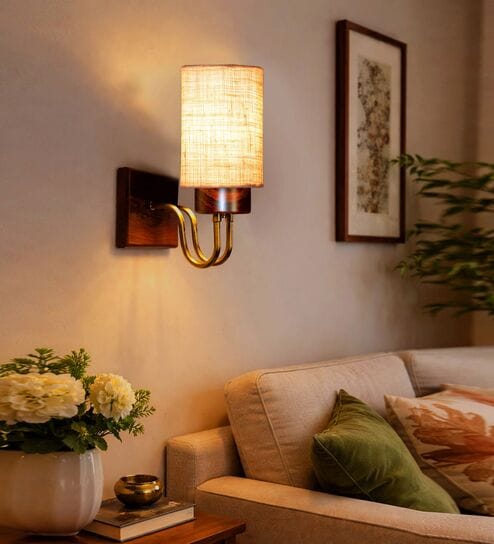 White Jute Premium wood & metal wall lamp Perfect