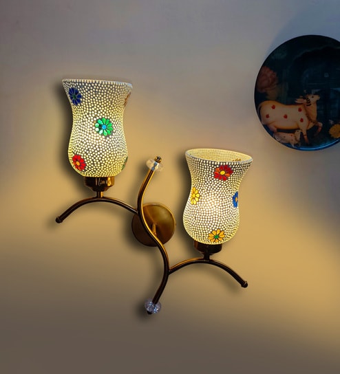 Dual wall mounted gold lamp with Multicolor Mosaic Glass - Modern Decorative Wall Light