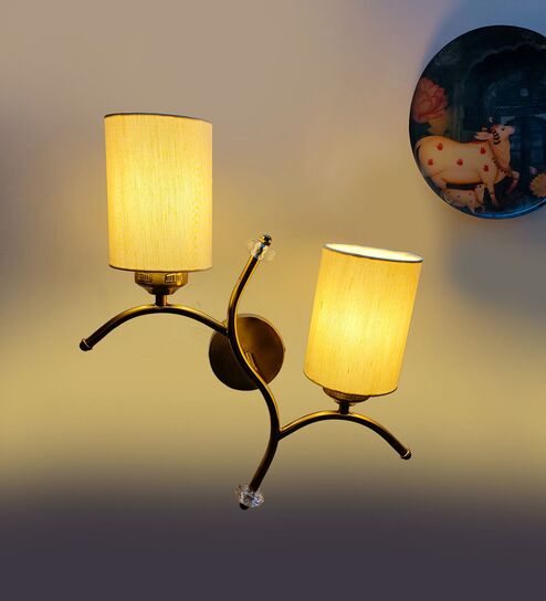 Dual wall mounted gold lamp with off-white Cotton Shade - Modern Decorative Wall Light