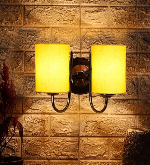 Dual Yellow cotton Wall mounted Lamp Steel Base
