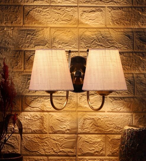 Dual White Jute Wall Mounted Lamp Steel Base