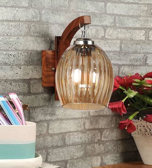 Brown Wooden Wall Lamp