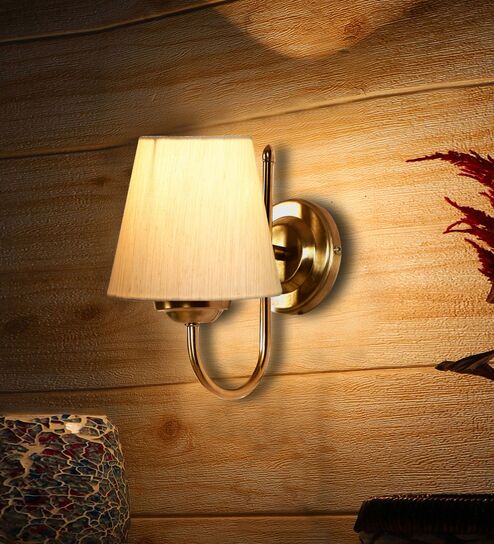 Off White Cotton Wall Mounted Lamp with Steel Base