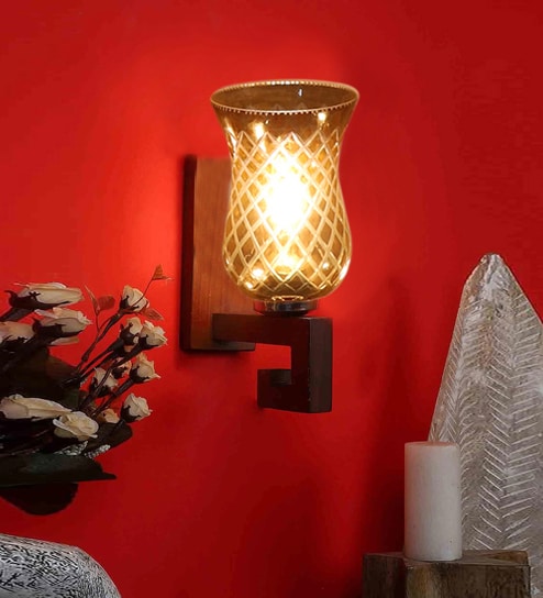 Brown Wooden Wall Lamp