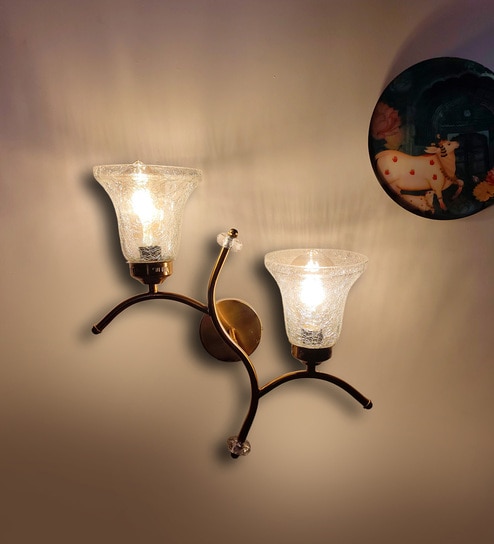 Dual wall mounted gold lamp with Clear Crinkle Glass - Modern Decorative Wall Light
