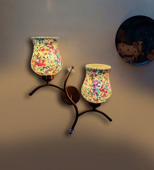 Dual wall mounted gold lamp with Multicolor Mosaic Glass - Modern Decorative Wall Light