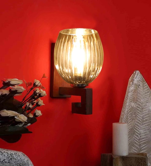 Brown Wooden Wall Lamp