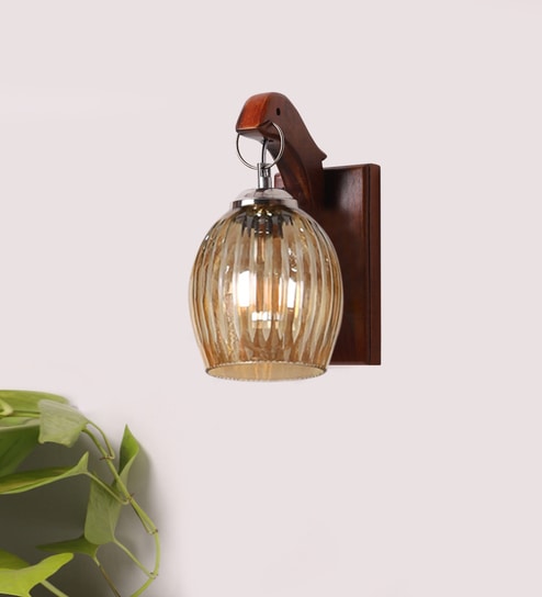 Brown Wooden Wall Lamp
