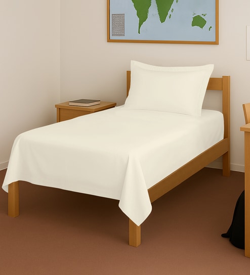 New ivory Solid 400 TC Cotton Single Sized Bedsheet with 1 Pillow Cover
