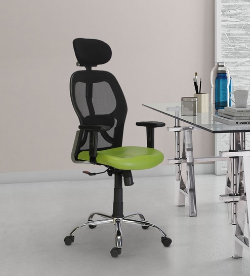 New York High Back Ergonomic Chair With Headrest In Green Colour By Green Soul