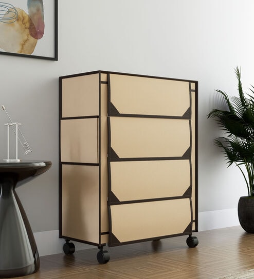 Nexa 4 Tier Shoe Rack With Wheels In Beige Finish