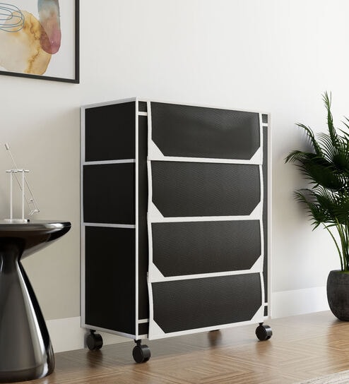 Nexa 4 Tier Shoe Rack With Wheels In Black Finish