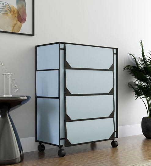 Nexa 4 Tier Shoe Rack With Wheels In Grey Finish