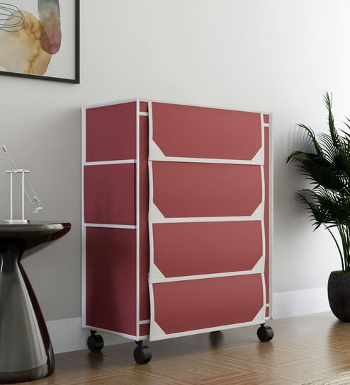 Nexa 4 Tier Shoe Rack With Wheels In Maroon Finish