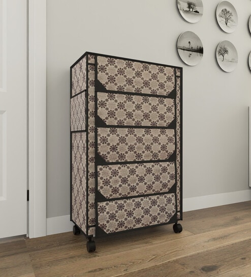 Nexa 5 Tier Shoe Rack With Wheels In Floral Print Finish