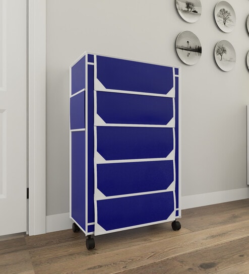 Nexa 5 Tier Shoe Rack With Wheels In Navy Blue Finish