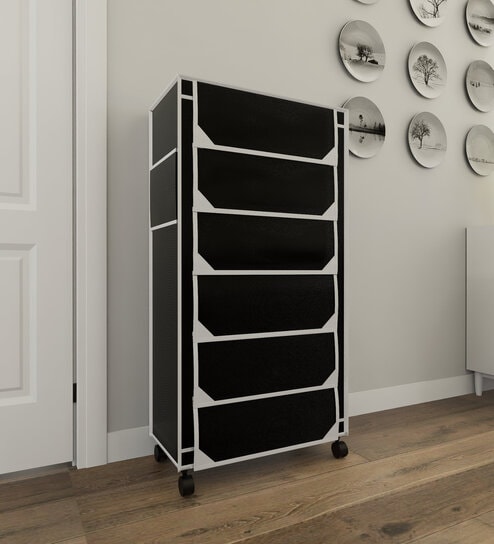 Nexa 6 Tier Shoe Rack With Wheels In Black Finish